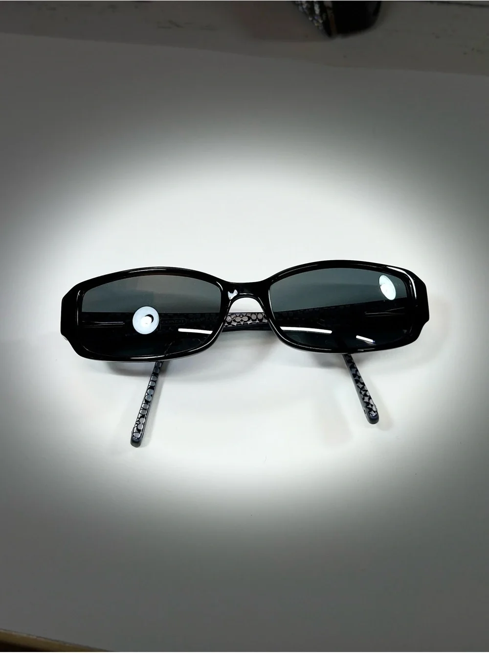 Coach Black Rectangular Sunglasses with Patterned Temples